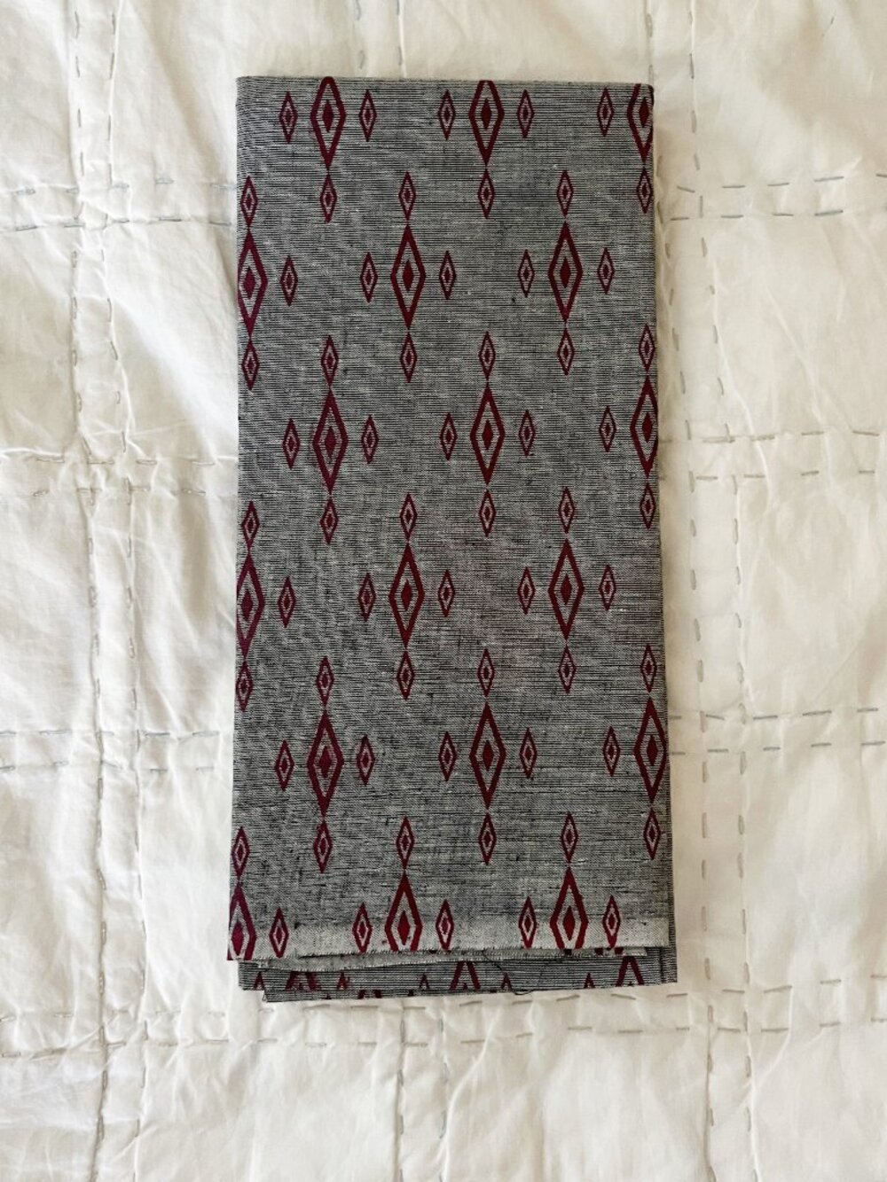 Grey Burgundy Red diamond motif block print unstitched saree lehenga blouse boho